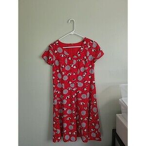 Talbots Red Beach Umbrella Print Dress Lined Size 12P  Women Preppy Neck No Belt